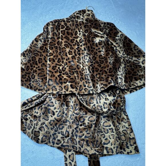 Betsey Johnson Leopard Faux Fur Cape Coat Belted XL Retro Glam - Picture 3 of 12